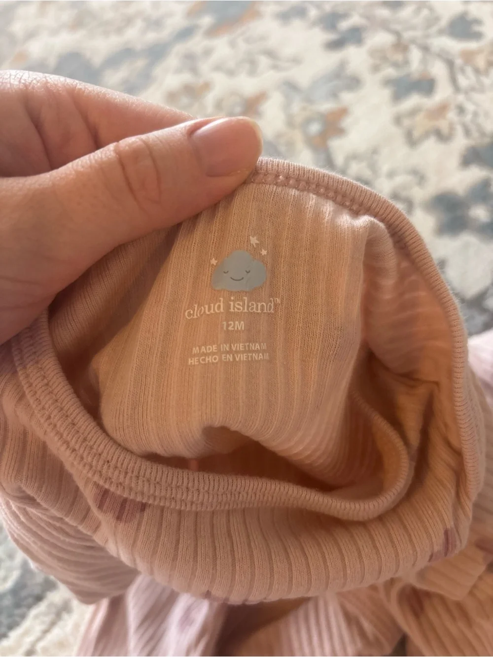 cloud island Pink Ribbed Pajama Set with Lilac Butterfly Print